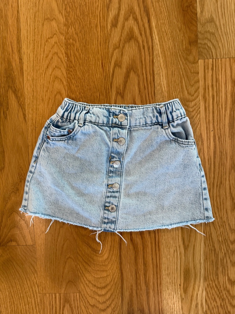 Girls Light Wash Denim Button-Front Mini Skirt